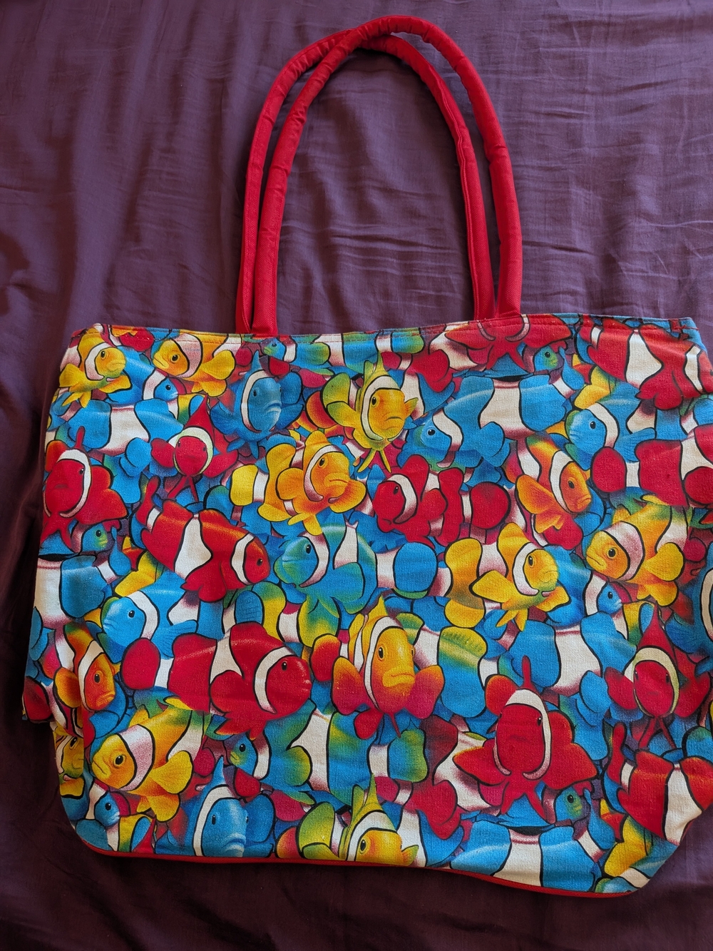 Vibrant Y2K Vintage Clownfish Beach Tote Bag • Retro Ocean Theme Large Bag